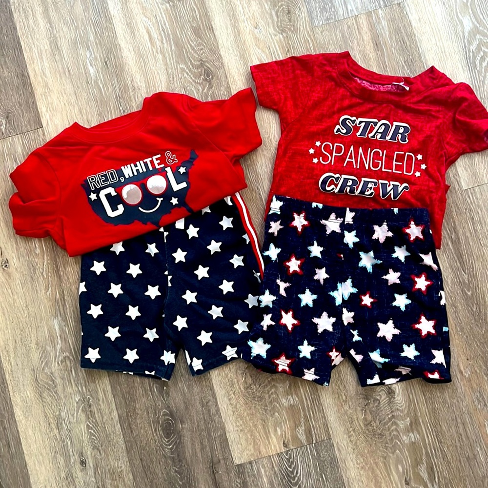 Adorable, 2pc lot Red, White & Blue 4th July American Flag outfits 3T